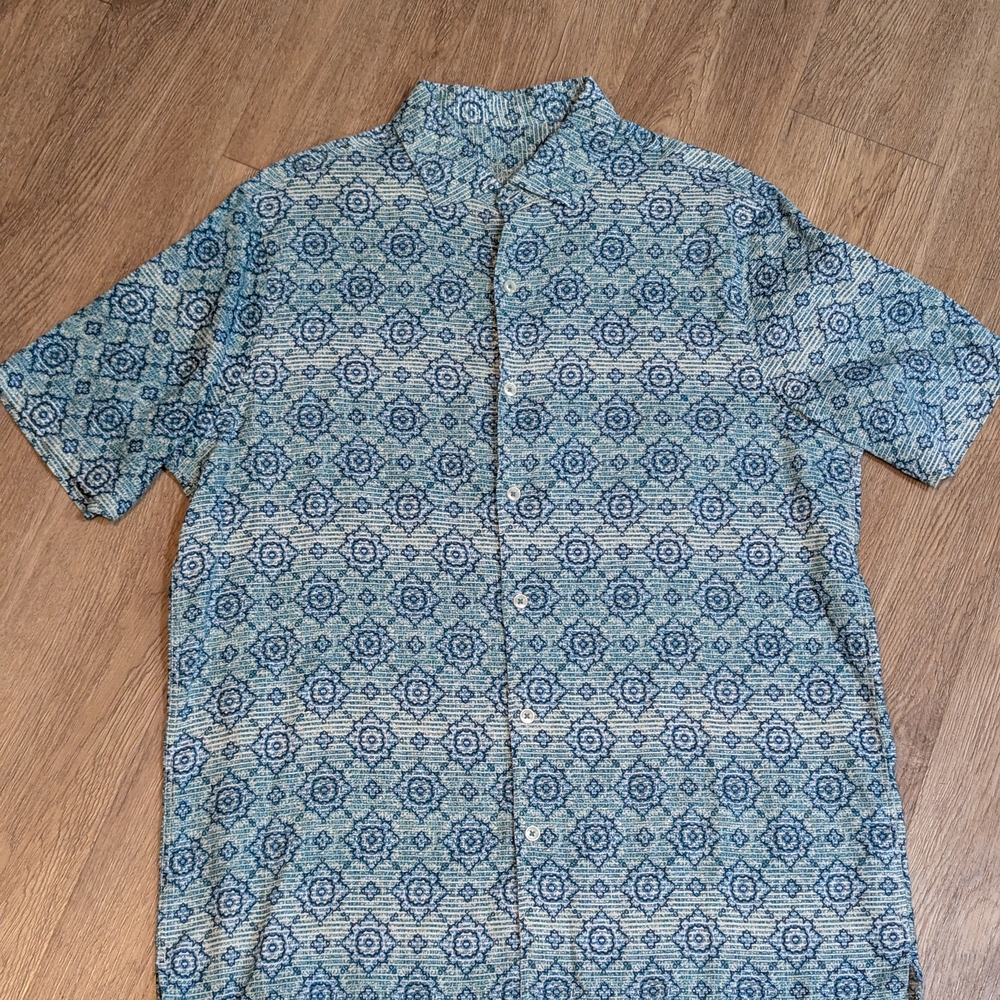 Blue Patterned Casual Button Down Shirt - image 1